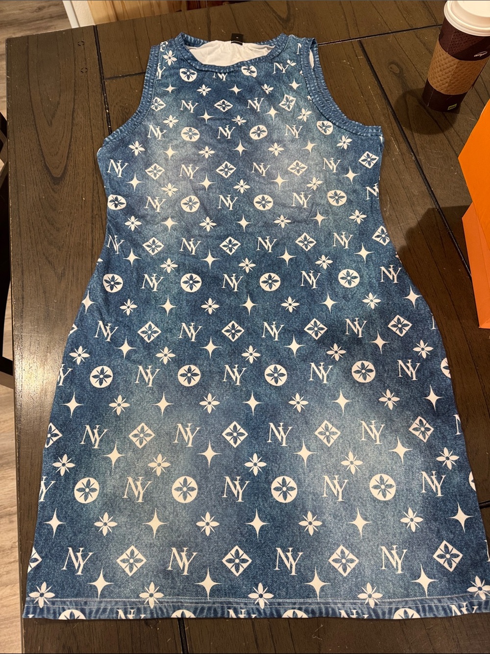 Blue and White Logo Sleeveless Casual Dress